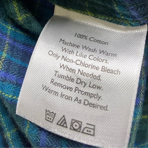 Eddie Bauer Shirt Mens Large Green Blue Plaid Button Up Long Sleeve Flannel - Picture 11 of 12